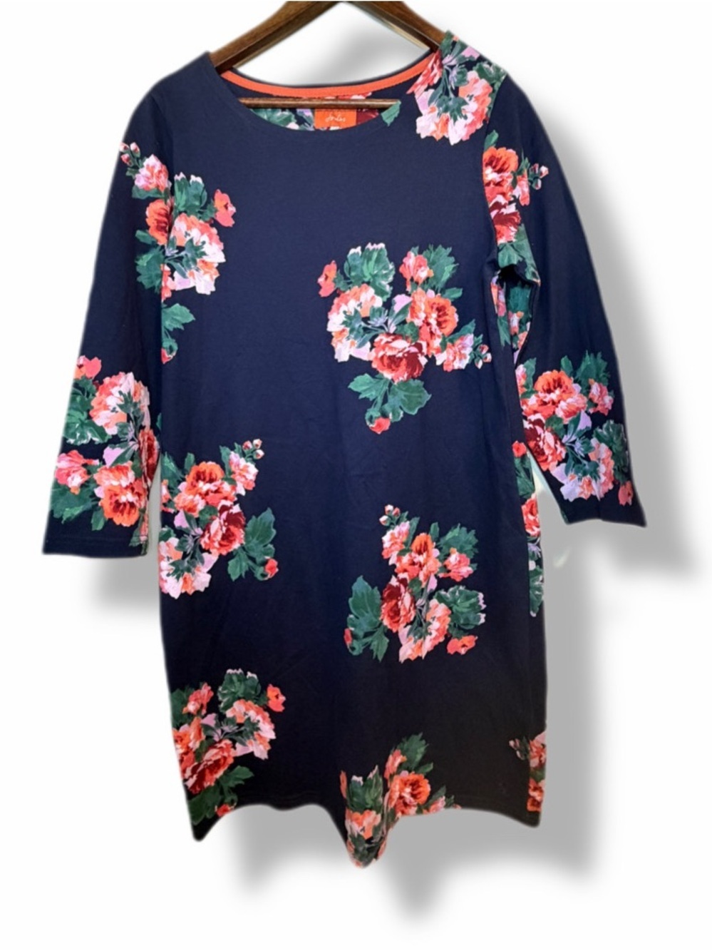 Joules Floral Shift Dress Navy Blue 3/4 Sleeve Size US 12